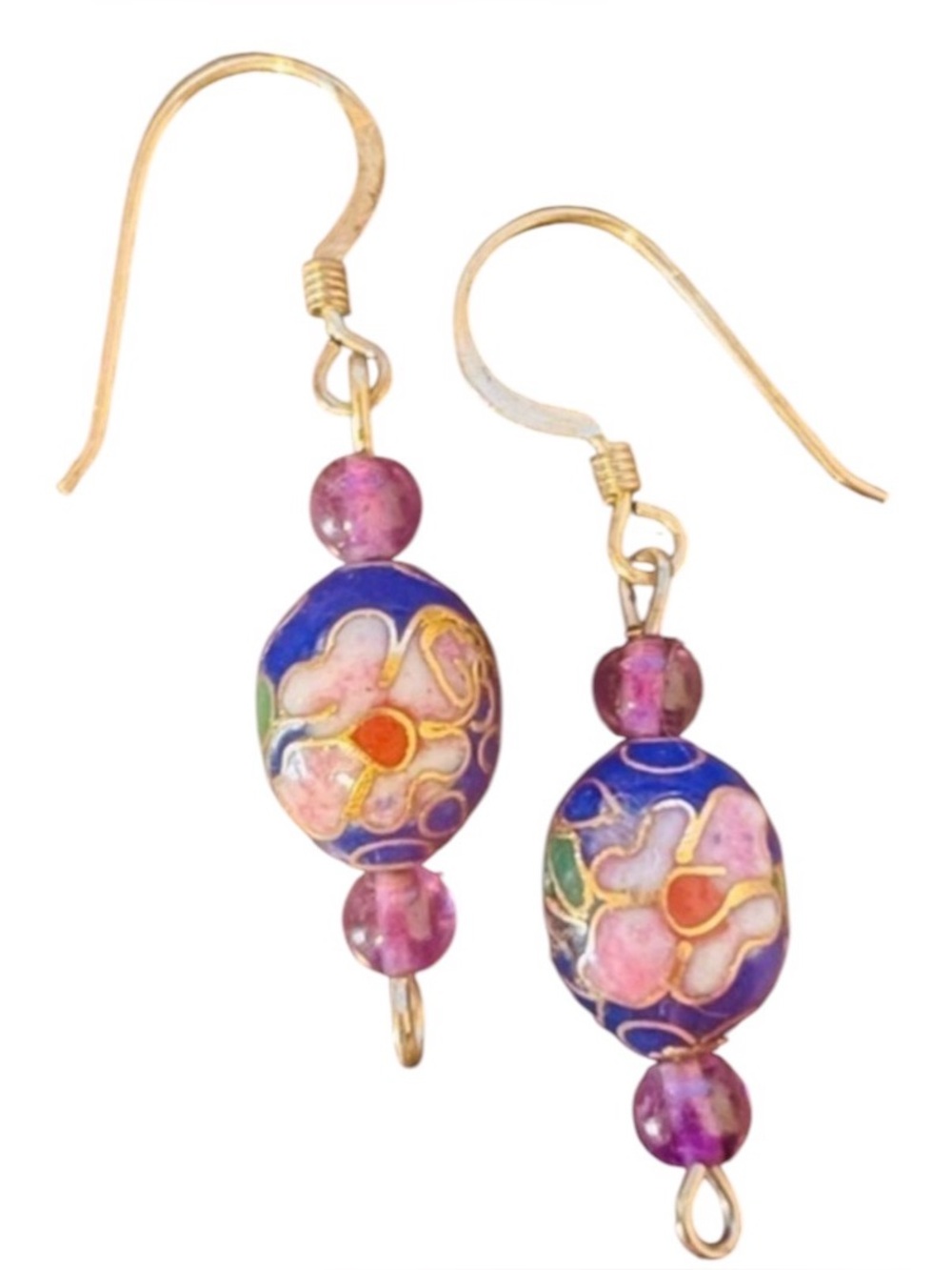 Dark Blue Cloisonne Bead Earrings